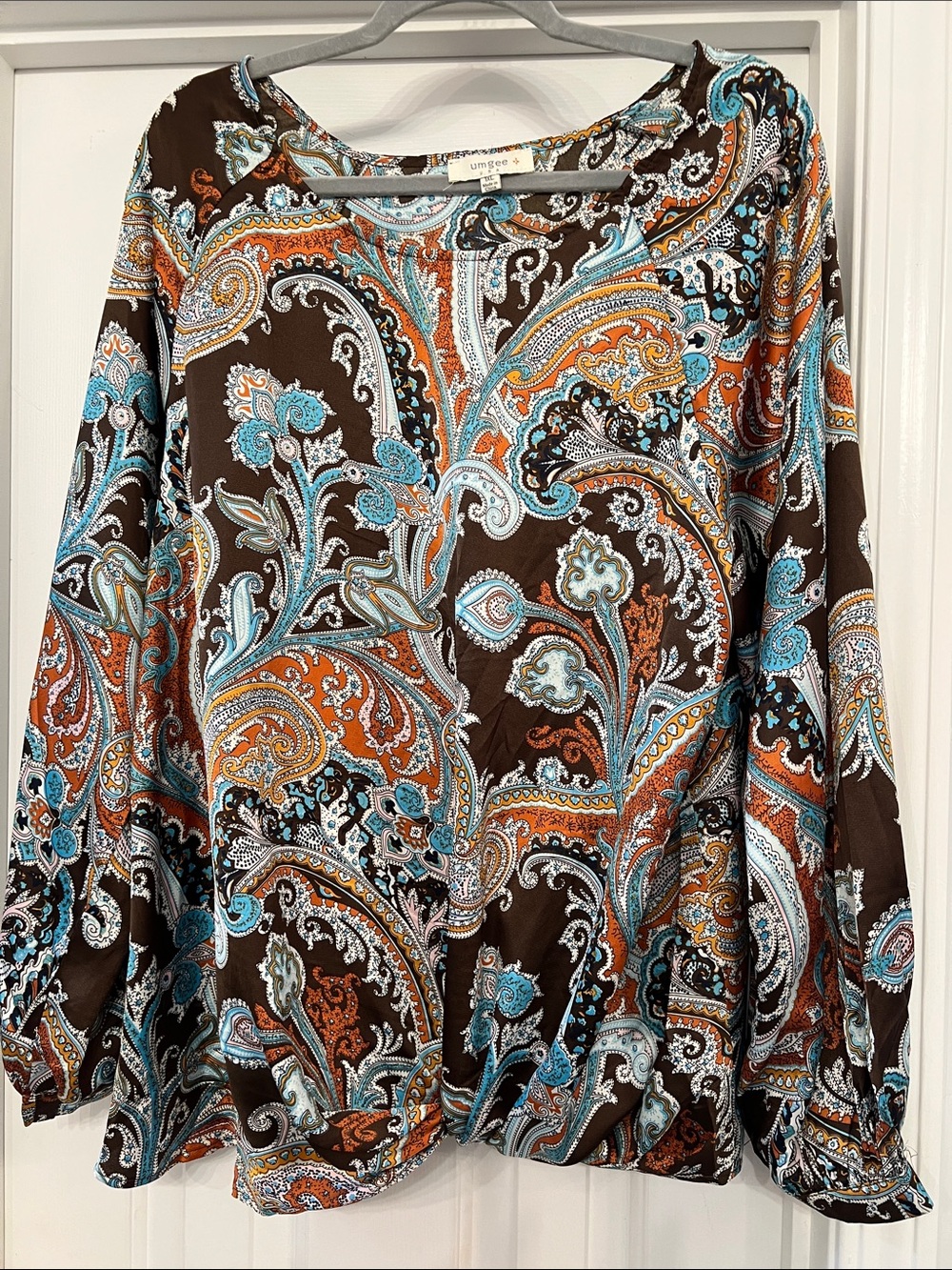 Umgee Brown Paisley Top with Turquoise & Orange Accents
